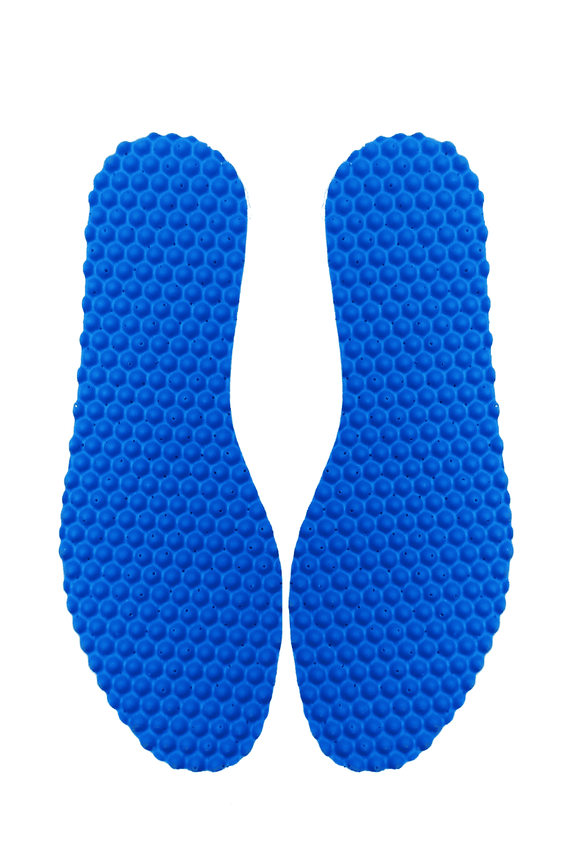 Pair of blue Bumpers textured insoles shown completely from above