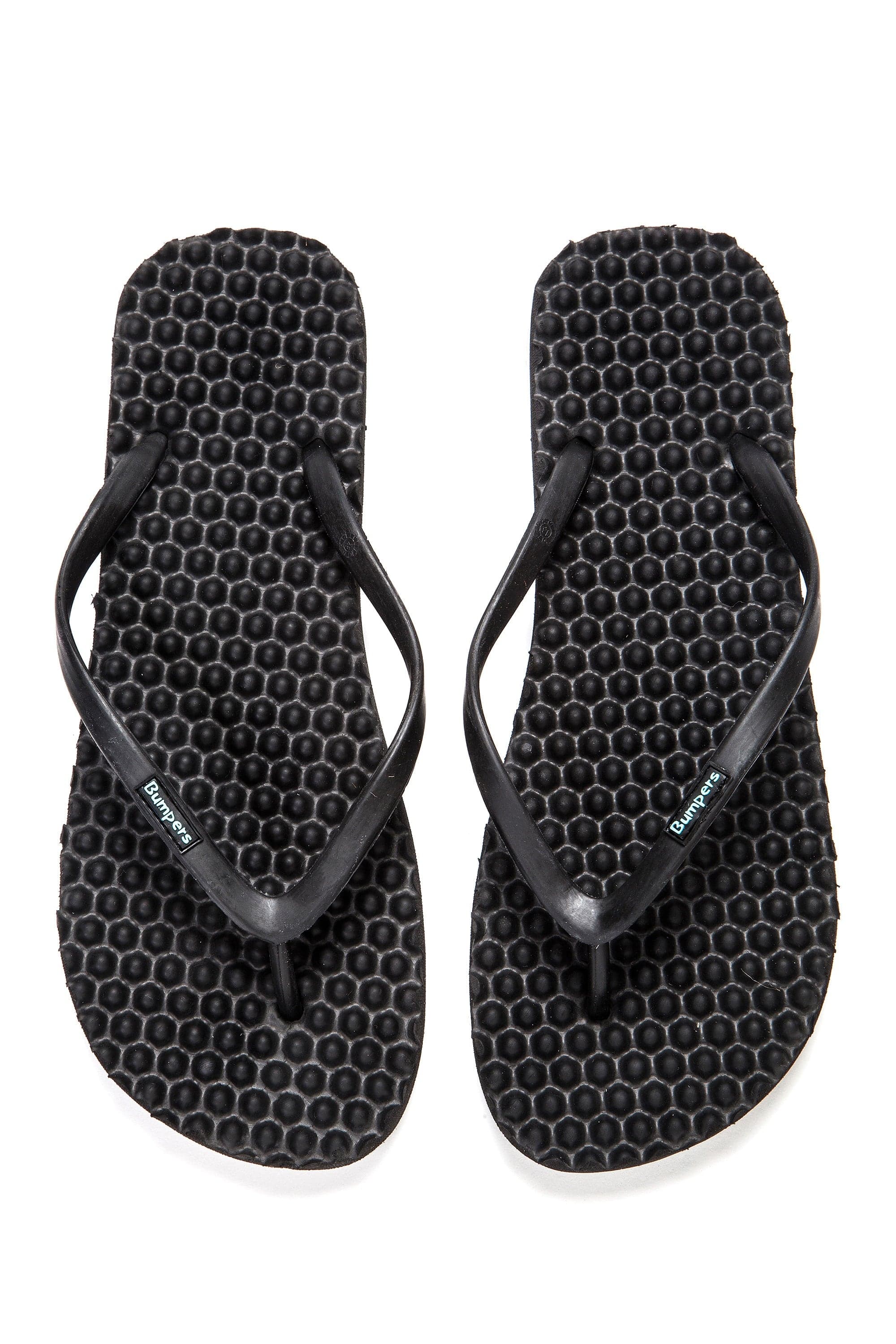 Pair of black Bumpers Slim sandals shown completely from above
